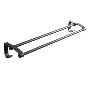 枪灰双杆毛巾架卫生间免打孔壁挂浴巾置物架淋浴厕所收纳五金挂件