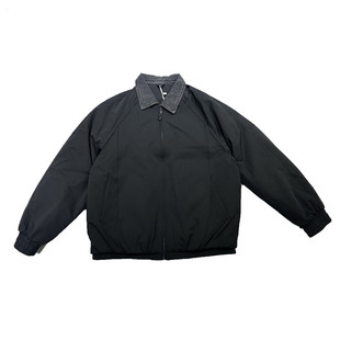 2025冬装潮牌男士翻领羽绒服修身简约拼接牛仔假两件白鸭绒外套