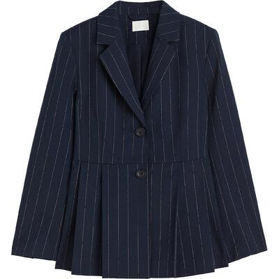 HM女装西装春季垫肩褶裥长袖单排扣条纹休闲外套1211493