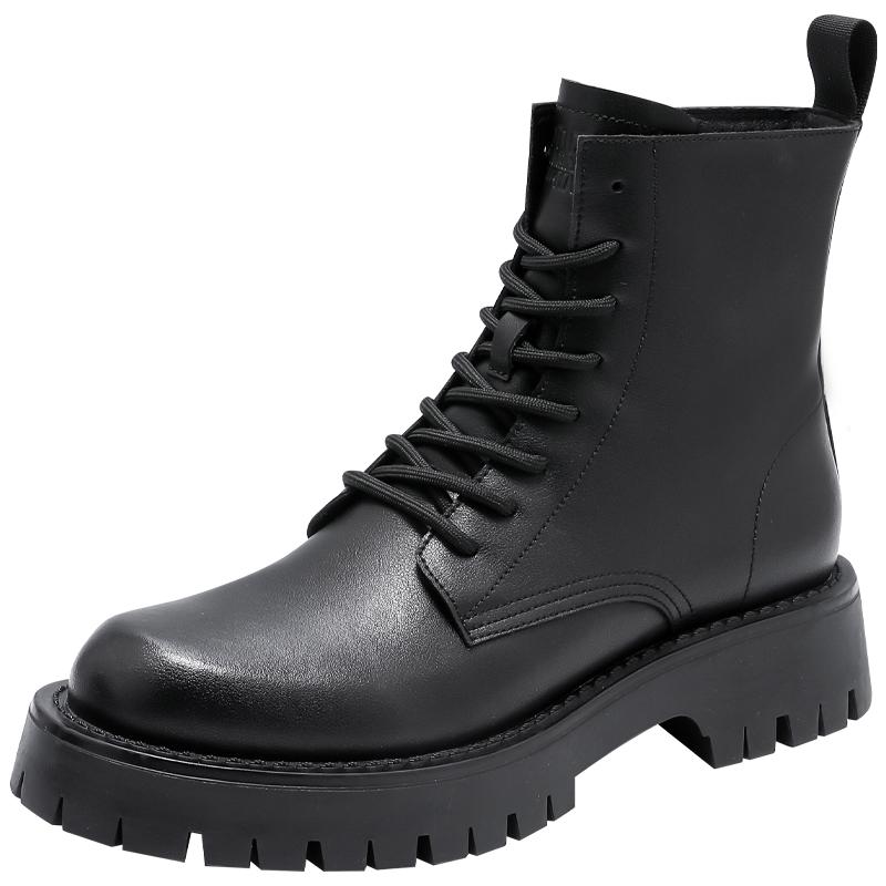 马克华菲马丁靴男款冬季增高皮靴男士真皮靴子黑色棉鞋男鞋工装靴