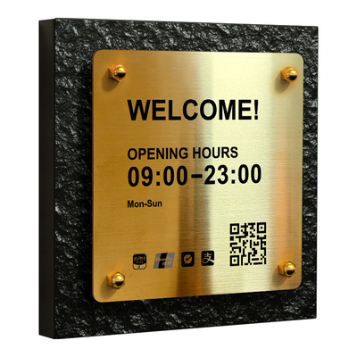 营业时间告示牌门店工作室门牌标识广告牌不锈钢店铺门口挂牌贴纸工作日休息营业中电话号码提示牌logo定制
