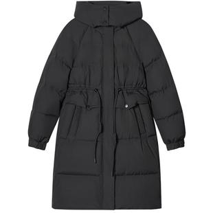 SALT.P可颜简约百搭抽绳收腰中长款连帽白鸭绒羽绒服2024冬