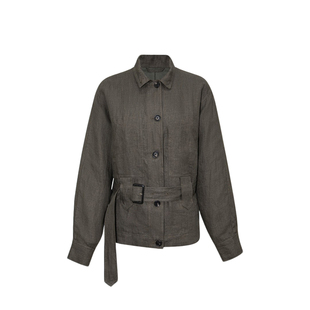 嫚渡|100%亚麻LP老钱风翻领长袖轻奢腰带显瘦单排扣亚麻外套