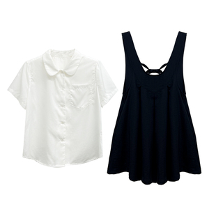 米米子微胖大码胖mm“盛夏光年”时尚别致衬衫背心裙宽松遮肉套装