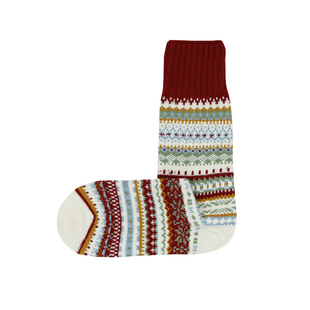 Beeff Village红色民族长袜 古董袜机复古厚棉袜费尔岛 新年红