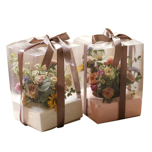 母亲节花盒透明抱抱桶包装盒玫瑰花束插花盒鲜花手提袋PVC鲜花盒