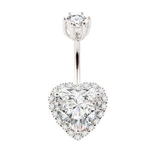 肚脐钉S925纯银粗杆防过敏针不敏感脐环爱心锆石穿刺女款个性饰品