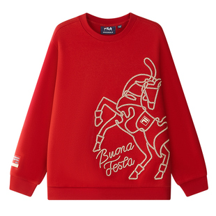 【抓马新年】FILA斐乐儿童红色金马卫衣2026春新款男女童新年上衣