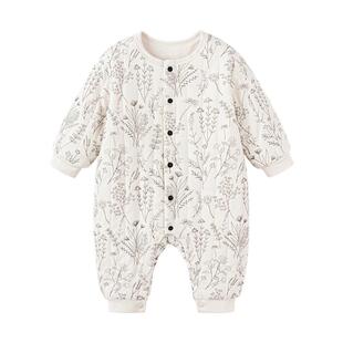 babylove婴儿夹棉连体衣冬季纯棉哈衣宝宝加厚保暖衣服素野墨韵