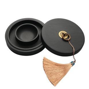 双圈保湿防蒸发不干墨砚台毛笔墨水书法专用带盖墨盒墨台墨盘墨条磨墨素砚墨碟原石火锅砚墨海罗纹砚歙砚安徽