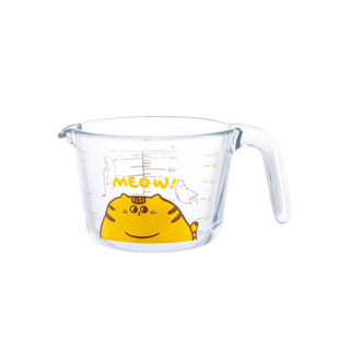 树可胖橘量杯厨房用食品级带嘴玻璃量杯带刻度有手柄耐高温打蛋杯