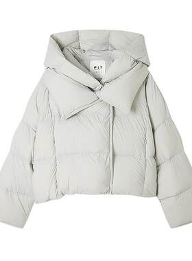PIT假两件鸭绒羽绒服2025冬季新款豆绿色百搭显瘦短款外套