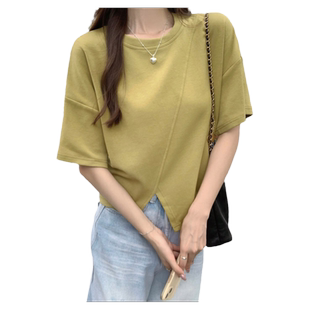 小个子短款纯棉半袖T恤女夏季宽松韩版百搭chic甜辣短袖上衣服潮