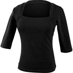 舞蹈服成人女显瘦方领上衣中长袖芭蕾中国舞现代舞形体练功服黑色