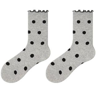 PRIMEET/派米波点袜子女春夏季薄款灰色miu系中筒袜木耳边堆堆袜