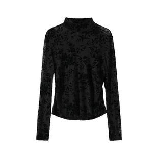 普普风打底衫女2024新款内搭黑色性感迷人精美修身半高领长袖上衣