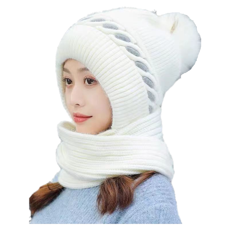 毛线帽子围巾一体女冬甜美