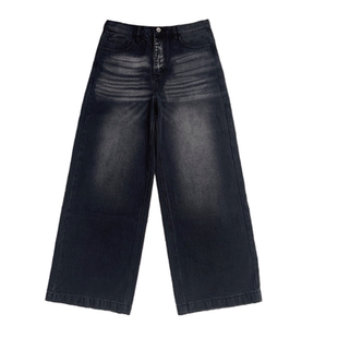 水洗套色复古黑牛仔阔腿裤/Temporary Exile临时流放做旧牛仔裤