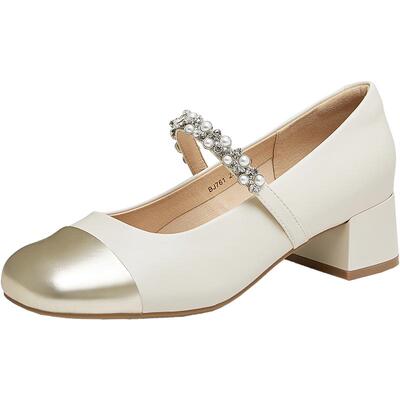 天美意秋新款商场同款粗跟法式复古单鞋女玛丽珍BJ761CQ4