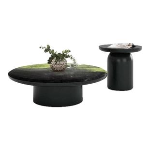 意式极简大理石茶几轻奢别墅家用客厅大小户型2024新款圆茶几组合