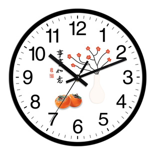 创意时钟挂钟客厅卧室超静音石英钟事事如意柿柿餐厅家用时尚钟表