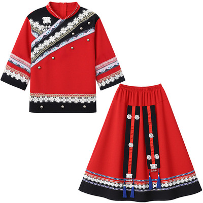 少数民族风男女童红色演出服