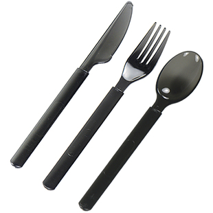 加厚黑色刀叉勺一次性西餐叉子独立包装餐具半透明塑料长柄勺子