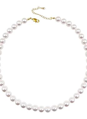 施家复古感珍珠项链女款网红时尚简约轻奢小众珍珠颈链毛衣链