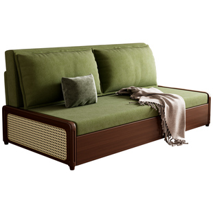 实木折叠伸缩沙发床新款北欧中古风小户型客厅单双人两用可变床