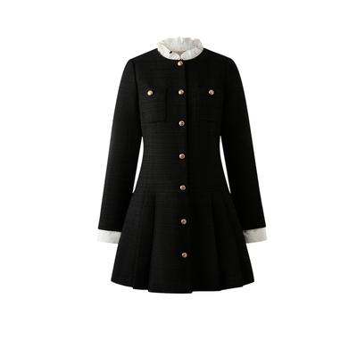 ELAND连衣裙法式小香风荷叶领