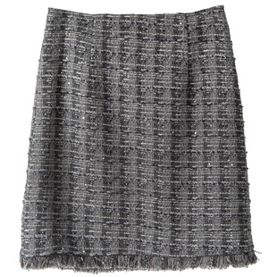 精致气质粗花呢亮片小香羊毛羊驼毛流苏包臀高腰半裙秋冬半身裙女