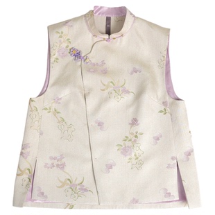 龙泉禧里山石牡丹非遗宋锦真丝马夹无袖新中式国风立领时尚马甲女