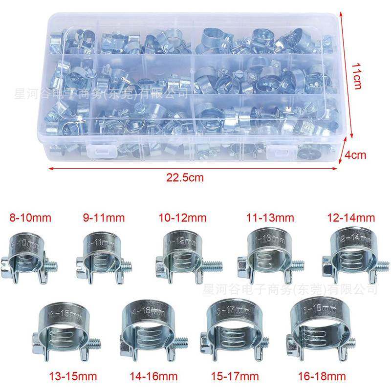 135pcs盒装镀锌迷你水管卡子卡箍软管夹强力欧式喉箍双耳抱箍