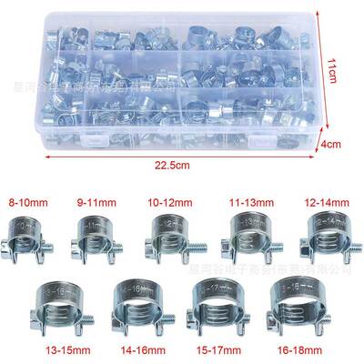 135pcs盒装镀锌迷你水管卡子卡箍软管夹强力欧式喉箍双耳抱箍