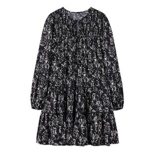 秋水伊人百搭碎花连衣裙2026春季新款通勤系带圆领爆款长袖连身裙