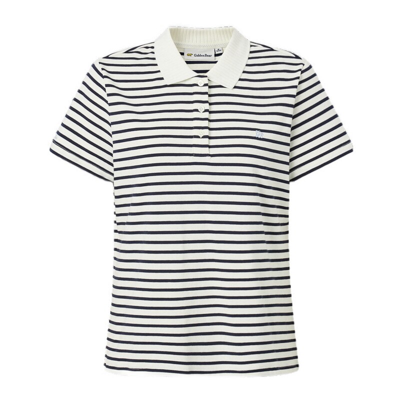 【5A抗菌】GOLDEN BEAR/金熊女士2026新品棉感弹力条纹短袖POLO衫