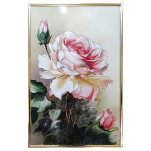 手绘珐琅彩装饰画轻奢玄关画现代简约客厅花开富贵过道走廊竖挂画