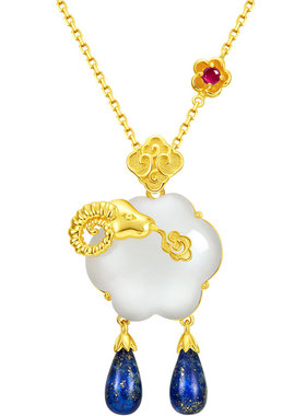 吾往白玉银镀金女国风原创项链