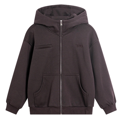 韩范一体绒重工刺绣运动连帽外套