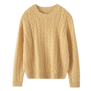 重磅加厚邓肯大肚纱100%纯山羊绒衫女圆领扭花针织衫保暖麻花毛衣