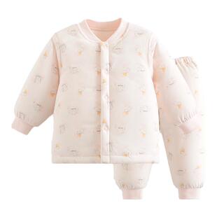哥比兔宝宝加厚夹棉套装保暖婴儿分体冬装内衣棉衣棉裤纯棉睡衣