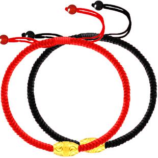 红绳手链黄金转运珠马年本命年编织999足金珠子男女情侣简约纯金