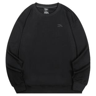 安踏运动卫衣男2026春季新款黑色圆领加绒长袖T恤宽松套头衫内搭