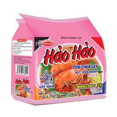 ACECOOK越南进口袋装酸辣虾风味方便面385g五联包汤面速食