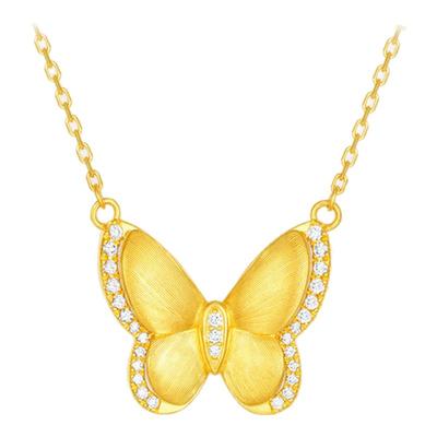 周大生十二花神足金云锦蝴蝶钻石项链黄金点钻套链送女友