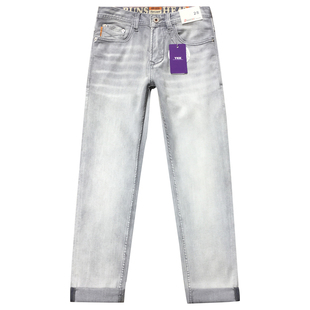 烟灰色九分牛仔裤男美式复古水洗高端弹力修身小直筒长裤夏季薄款