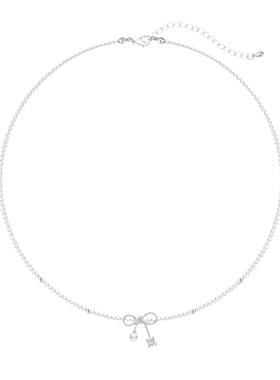 阿吉豆项链女蝴蝶结吊坠珍珠颈链