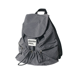 MASMARULEZ正品双肩包通勤韩系灰色格纹抽绳书包15.6英寸包包尼龙