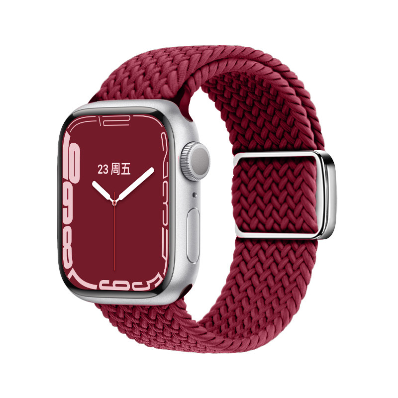 适用iwatchs11酒红编织磁吸表带