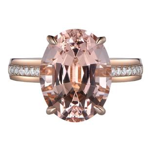 【高端珠宝】7.2克拉天然橙粉色摩根石戒指18K金镶嵌钻石戒指定制
